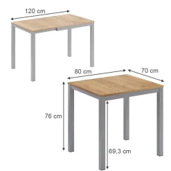 Esstisch Granny Eiche/Grau 120 x 70 cm ausziehbar Vicco