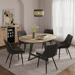 Esstisch Loyd Eiche rustikal/Schwarz 120 x 120 cm ausziehbar Vicco