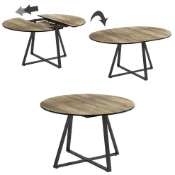 Esstisch Loyd Eiche rustikal/Schwarz 120 x 120 cm ausziehbar Vicco