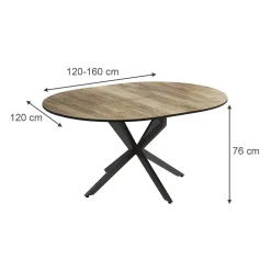 Esstisch Loyd Eiche rustikal/Schwarz 120 x 120 cm ausziehbar Vicco