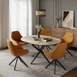 Esstisch Loyd Eiche rustikal/Schwarz 120 x 120 cm ausziehbar Vicco