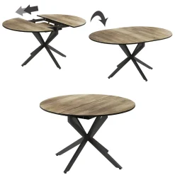 Esstisch Loyd Eiche rustikal/Schwarz 120 x 120 cm ausziehbar Vicco