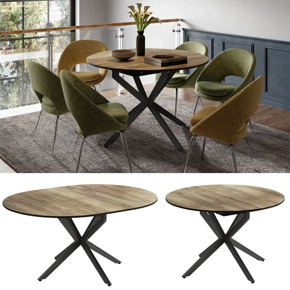 Esstisch Loyd Schwarz/Eiche rustikal 120 x 76.5 cm ausziehbar Vicco