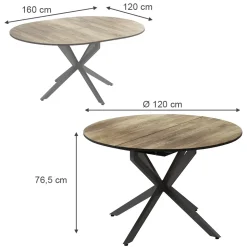 Esstisch Loyd Schwarz/Eiche rustikal 120 x 76.5 cm ausziehbar Vicco