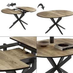 Esstisch Loyd Schwarz/Eiche rustikal 120 x 76.5 cm ausziehbar Vicco