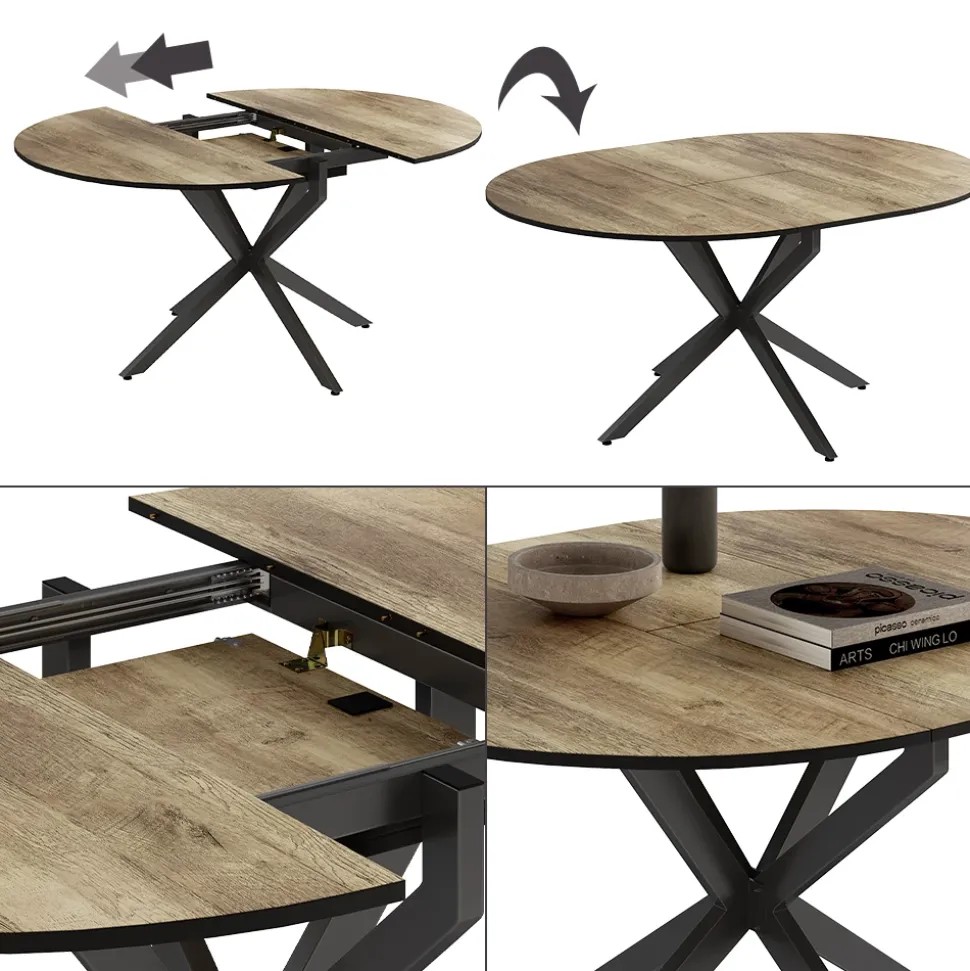 Esstisch Loyd Schwarz/Eiche rustikal 120 x 76.5 cm ausziehbar Vicco