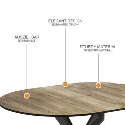 Esstisch Loyd Schwarz/Eiche rustikal 120 x 76.5 cm ausziehbar Vicco