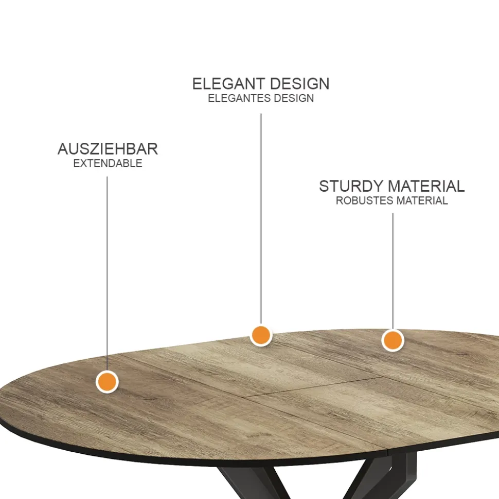 Esstisch Loyd Schwarz/Eiche rustikal 120 x 76.5 cm ausziehbar Vicco