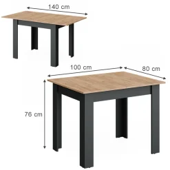 Esstisch Repose Anthrazit/Goldkraft Eiche 100 x 80 cm ausziehbar Vicco