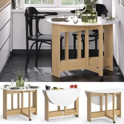 Esstisch Rondo Goldkraft Eiche/Weiß 100 x 100 cm ausklappbar Vicco