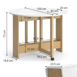 Esstisch Rondo Goldkraft Eiche/Weiß 100 x 100 cm ausklappbar Vicco