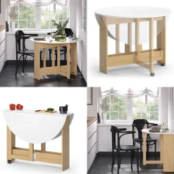 Esstisch Rondo Goldkraft Eiche/Weiß 100 x 100 cm ausklappbar Vicco