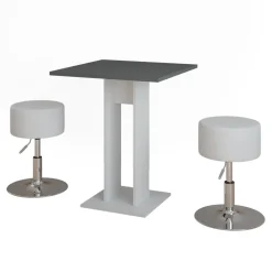 Esstisch Set Repose Weiß/Anthrazit 65 x 65 cm mit 2 Hockern Vicco