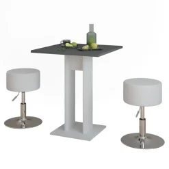 Esstisch Set Repose Weiß/Anthrazit 65 x 65 cm mit 2 Hockern Vicco