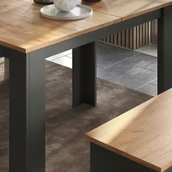 Esstisch Set Sentio Anthrazit/Goldkraft Eiche 112 x 73.6 cm mit 2 Bänken Vicco