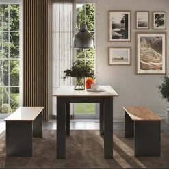 Esstisch Set Sentio Anthrazit/Goldkraft Eiche 112 x 73.6 cm mit 2 Bänken Vicco