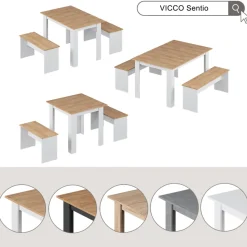 Esstisch Set Sentio Anthrazit/Goldkraft Eiche 112 x 73.6 cm mit 2 Bänken Vicco