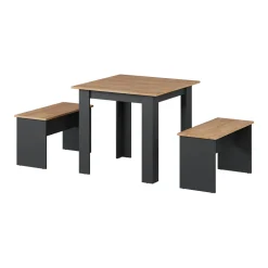 Esstisch Set Sentio Anthrazit/Goldkraft Eiche 80 x 80 cm mit 2 Bänken Vicco