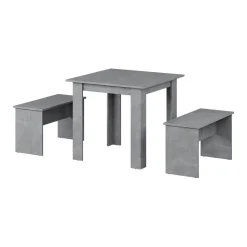 Esstisch Set Sentio Beton 80 x 80 cm mit 2 Bänken Vicco