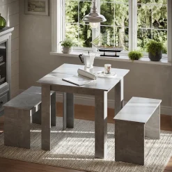 Esstisch Set Sentio Beton 80 x 80 cm mit 2 Bänken Vicco