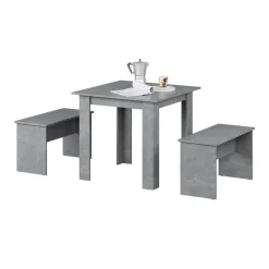 Esstisch Set Sentio Beton 80 x 80 cm mit 2 Bänken Vicco