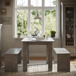 Esstisch Set Sentio Beton 80 x 80 cm mit 2 Bänken Vicco