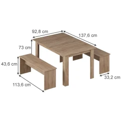 Esstisch Set Sentio Sonoma 137.6 x 92.8 cm mit 2 Bänken Vicco