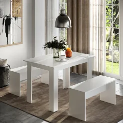 Esstisch Set Sentio Weiß 112 x 73.6 cm mit 2 Bänken Vicco