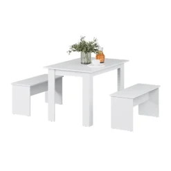 Esstisch Set Sentio Weiß 112 x 73.6 cm mit 2 Bänken Vicco