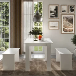 Esstisch Set Sentio Weiß 112 x 73.6 cm mit 2 Bänken Vicco