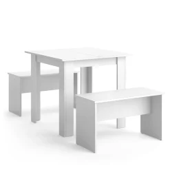 Esstisch Set Sentio Weiß 80 x 80 cm mit 2 Bänken Vicco
