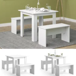 Esstisch Set Sentio Weiß 80 x 80 cm mit 2 Bänken Vicco