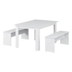 Esstisch Set Sentio Weiß 137.6 x 92.8 cm mit 2 Bänken Vicco