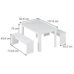 Esstisch Set Sentio Weiß 137.6 x 92.8 cm mit 2 Bänken Vicco