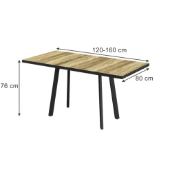 Esstisch Tisko Eiche rustikal/Schwarz 160 x 80 cm mit erweitbarer Tischplatte Vicco