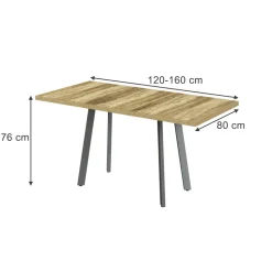 Esstisch Tisko Eiche rustikal/Grau 160 x 80 cm mit erweitbarer Tischplatte Vicco