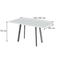 Esstisch Tisko Weiß/Grau 160 x 80 cm mit erweitbarer Tischplatte Vicco