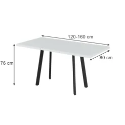 Esstisch Tisko Weiß/Schwarz 160 x 80 cm mit erweitbarer Tischplatte Vicco