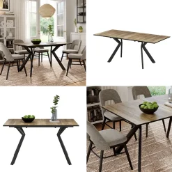 Esstisch Trill Eiche rustikal/Schwarz 140 x 90 cm ausziehbar Vicco