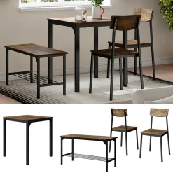 Esstisch-Set Fyrk Schwarz/Eiche rustikal 70 x 70 cm 4 Teile Vicco