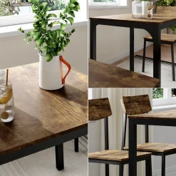 Esstisch-Set Fyrk Schwarz/Eiche rustikal 70 x 70 cm 4 Teile Vicco