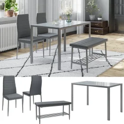 Esstisch-Set Grand Grau 120 x 70 cm 4-teiliges Set Vicco