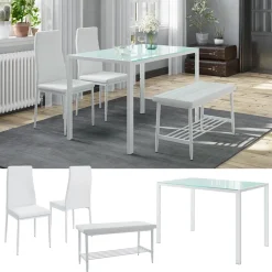 Esstisch-Set Grand Weiß 120 x 70 cm 4-teiliges Set Vicco