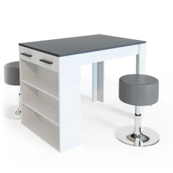 Esstisch-Set Repose Anthrazit/Weiß 67 x 100 cm mit 2 Hockern Vicco