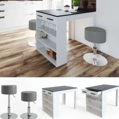 Esstisch-Set Repose Anthrazit/Weiß 67 x 100 cm mit 2 Hockern Vicco