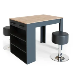 Esstisch-Set Repose Anthrazit/Goldkraft Eiche 67 x 100 cm mit 2 Hockern Vicco