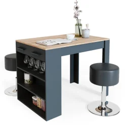 Esstisch-Set Repose Anthrazit/Goldkraft Eiche 67 x 100 cm mit 2 Hockern Vicco