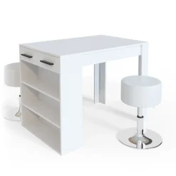 Esstisch-Set Repose Weiß 67 x 100 cm mit 2 Hockern Vicco