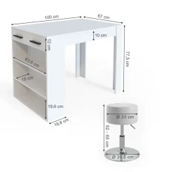 Esstisch-Set Repose Weiß 67 x 100 cm mit 2 Hockern Vicco