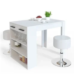 Esstisch-Set Repose Weiß 67 x 100 cm mit 2 Hockern Vicco